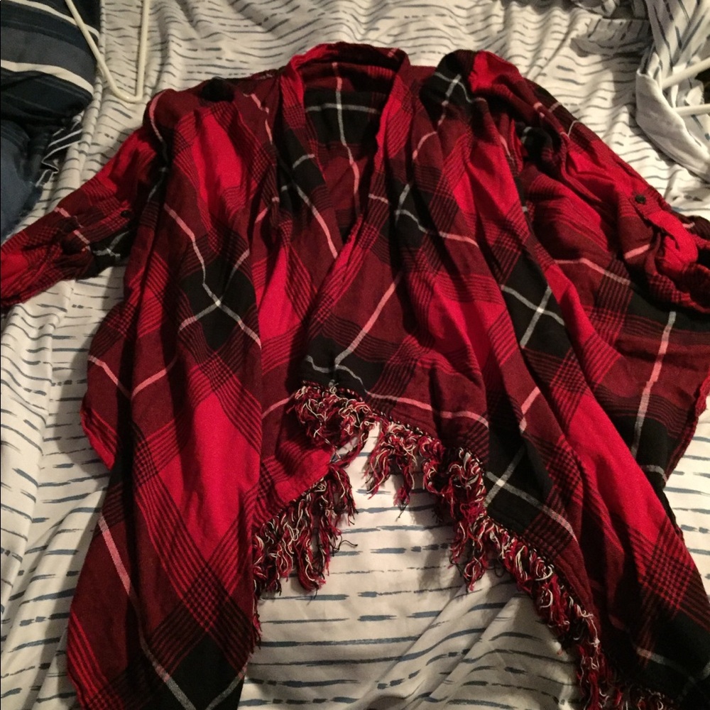 Red flannel cardigan